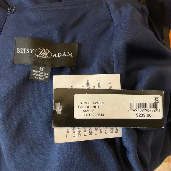 Betsy & Adam Short Sleeve Evening Gown Blue Size 6 V-Neck Long Formal Dress - Picture 7 of 11